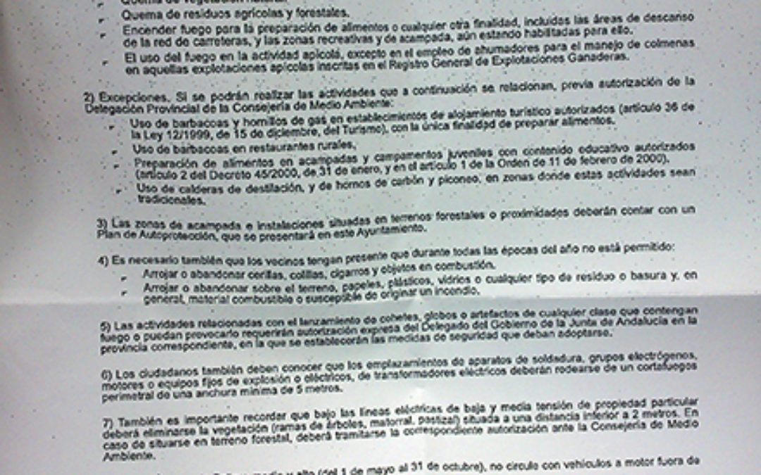 USO PROHIBIDO DEL FUEGO EN TERRENOS FORESTALES DESDE 01 JUNIO HASTA EL 15 DE OCTUBRE