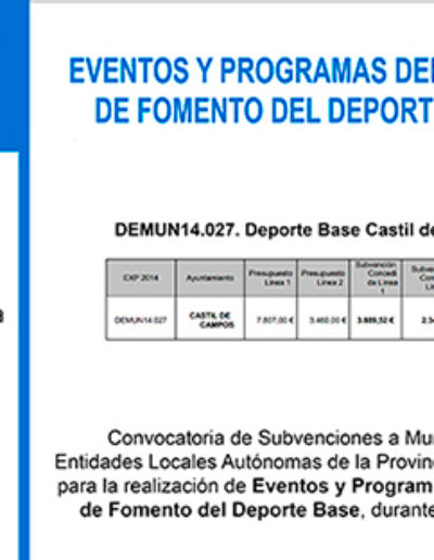 Subvenciones otorgadas a la E.L.A. de Castil de Campos 2.014 1